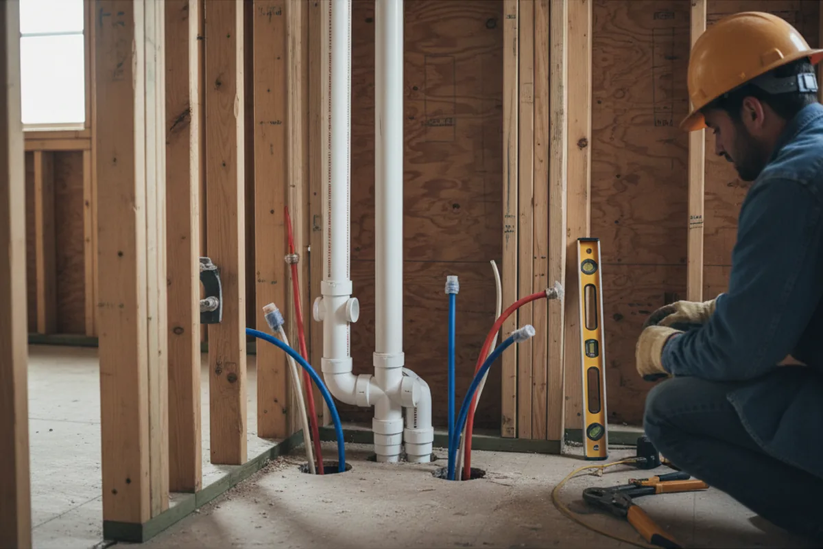Drain and supply rough-in during Sump Pump Repair in Connersville